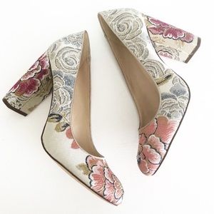 Nine West gorgeous floral brocade textile chunky heels women size 7 1/2 M
